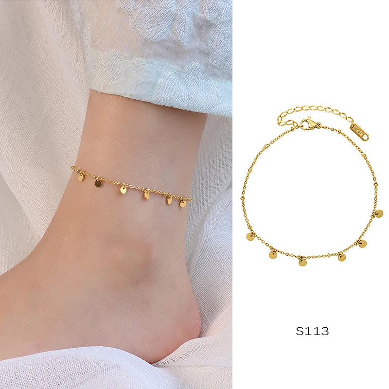 Anklets For Women Stainless Steel 18K Gold Plated High Quality No Tarnish Women's Ankle Bracelets Foot Chains Luxury Ankle Strap