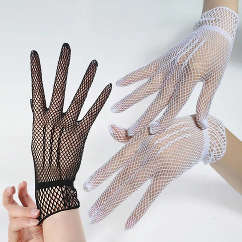 1 Pair Hot Sale Fishnet Mesh Glove Fashion Women Lady Girl Glove Protection Lace Elegant Lady Style Gloves Black and White