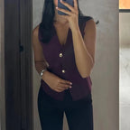 MUJER Woman Knit Vest Top Cropped Sleeveless Vests for Women 2025 Button Summer Vest Top Women Waistcoat Knitted Short Tops