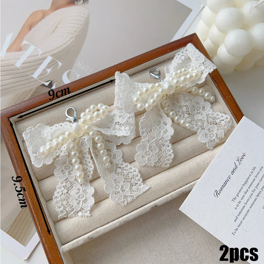 1pair Fashion Lace Pearl Bow Shoe Laces Charms for Sneakers Decorative Shoe Flower Buckle Decorative Shoe Charm Accessories