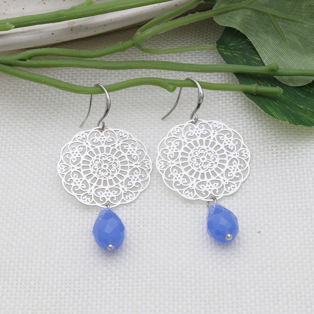 Drop Earrings Dangle Bohemian Metal Carving Hollow Pattern Crystal Water Charm 2023 New Hot Fashion Jewelry Accessories Brand Ms