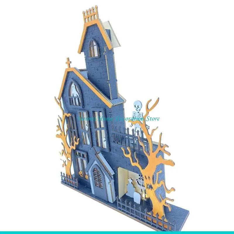 H7BF Halloween Table Decorations Wooden Table Centerpieces Sign with LED Light for Home Kitchen Decor