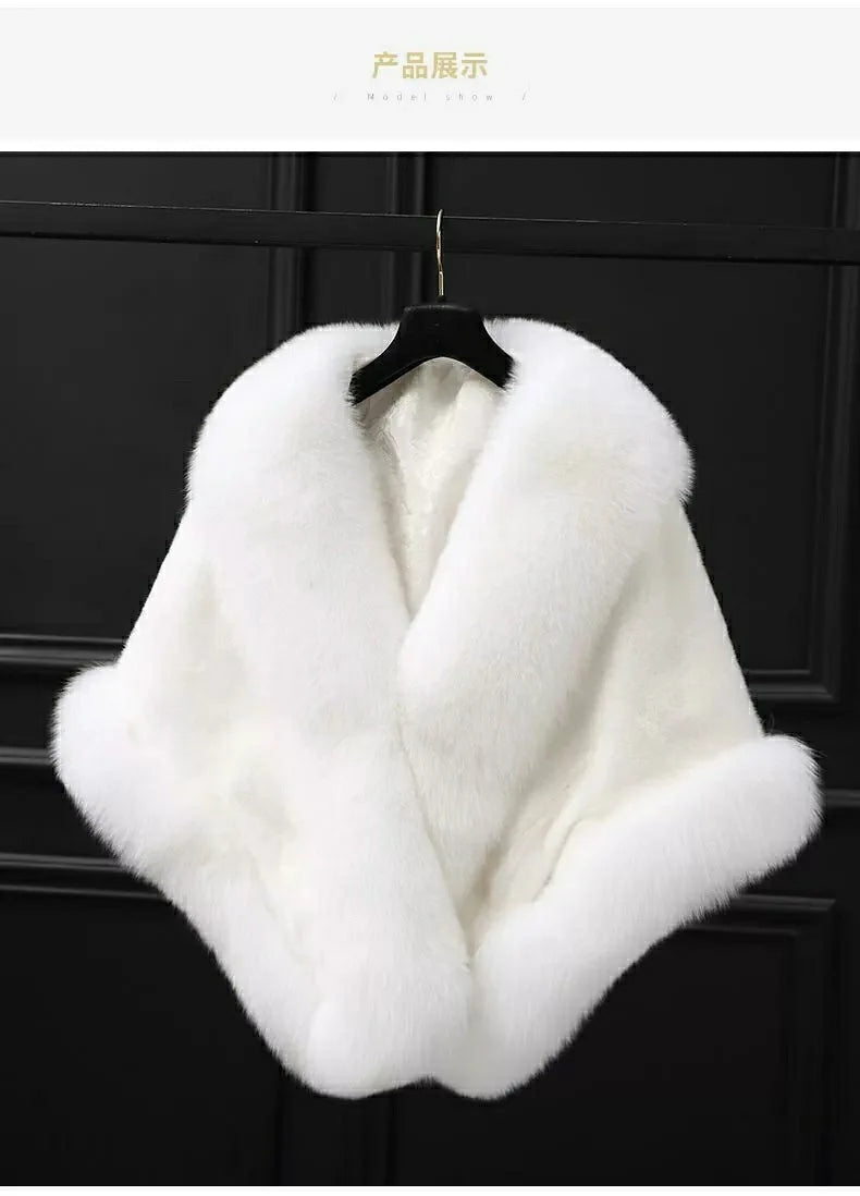 Real Image Faux Fur Wraps Winter Wedding Coat Warm Shawls Outerwear White Wraps Black Blue Shrug Women Prom Custom Made