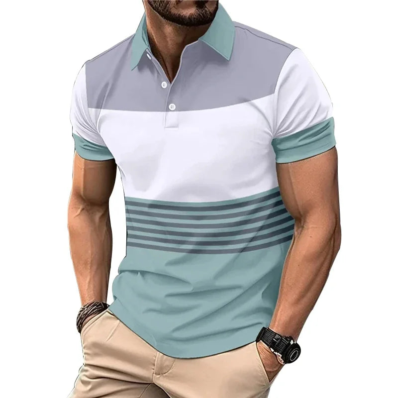 Men Polo Shirt  Summer Casual Polo Shirt  Short Sleeve Fashion Spell Color Lapel Polo Shirt Men Personality Tops Polo Shirt