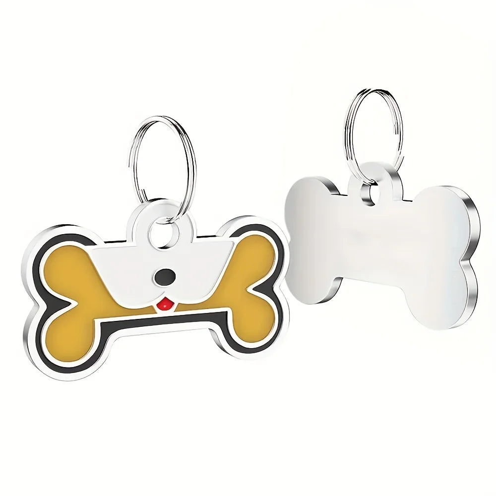 Custom Tags Custom Engraved Pet ID Tags, Personalized with Name, Birthday, Phone, Address - Durable Zinc Alloy Bone-Shaped Collar Pendant -