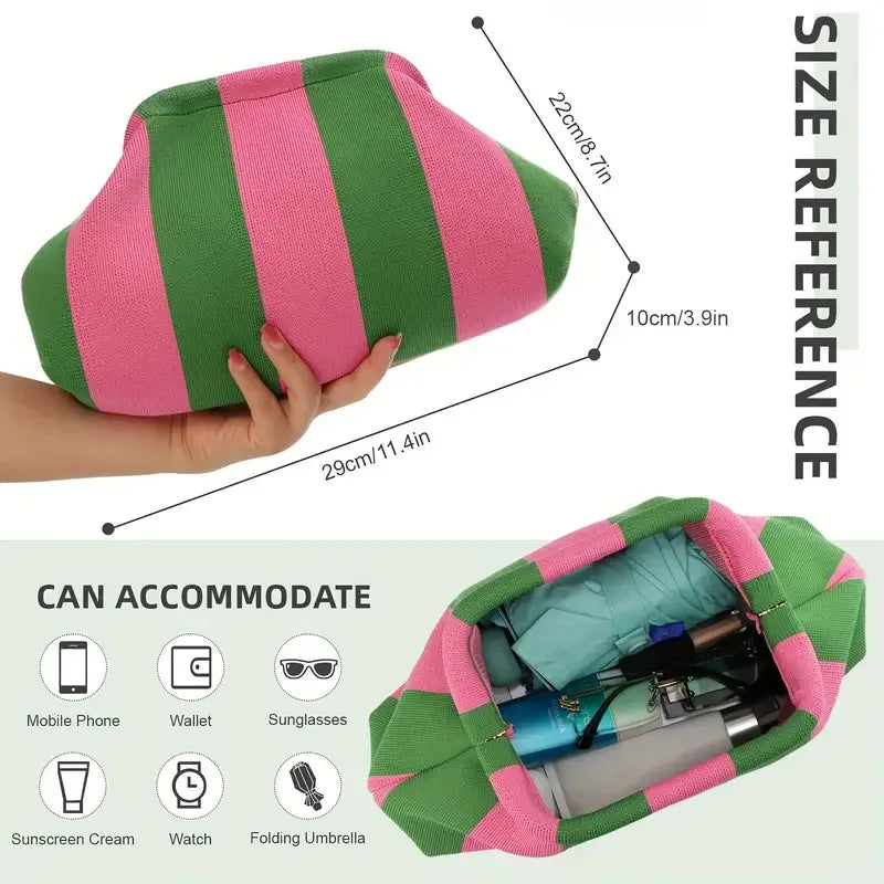 Summer Beach Clutch Bag for Women Woven Crochet Handbags Purses Knitting Dumpling Clutch Ruched Cute Cloud Casual Colorblock Bag
