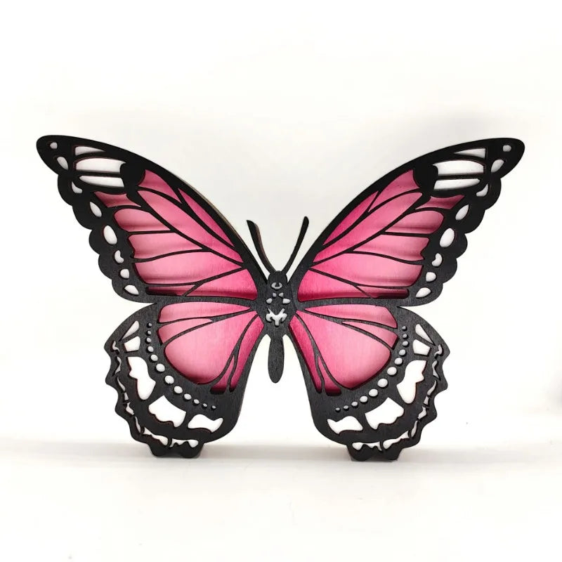 Easter Wooden Butterfly Carving - Gradient Glow Tabletop Decor, Handcrafted LED Light Animal Sculpture for Home Desk Decoration