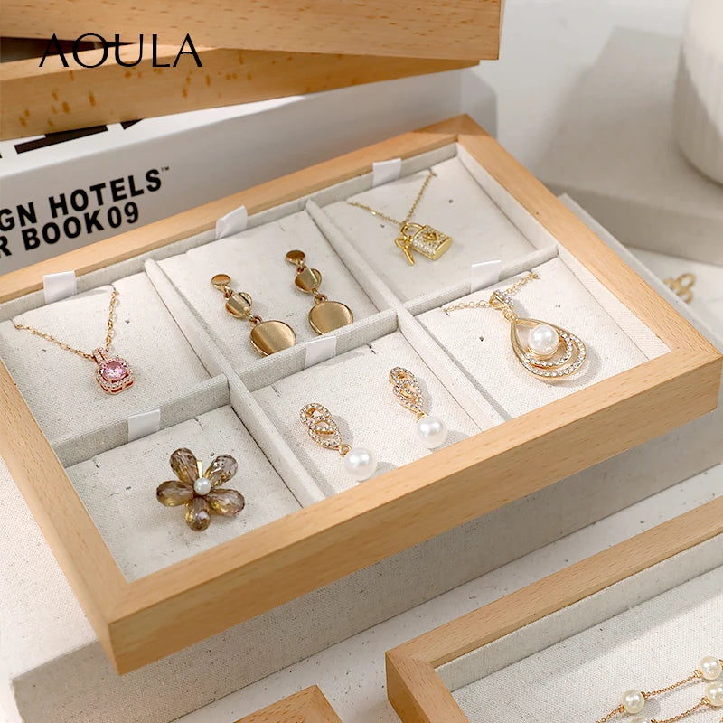 Stackable Ring Earring Jewelry Storage Multi Use Tray Bracelet Necklace Display Stand Holder Wooden Counter Top Drawer Organizer