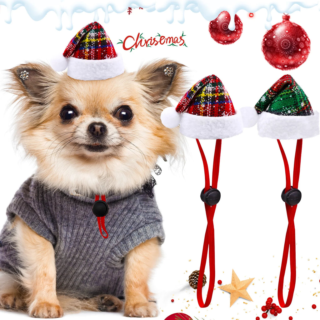 Pet Hats Christmas Party Adjustable Dog Hat Classic Plaid Pet Cap For Dogs and Cats Pet Dog Grooming Accessories