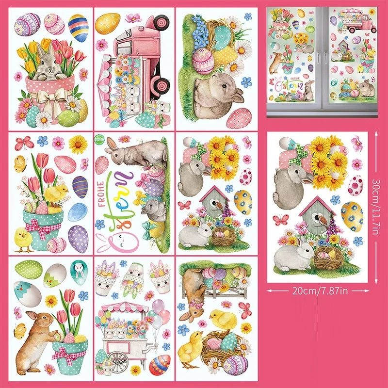 Easter Stickers for Window, Glass Door Stickers Easter Decorations, Bunny Stickers with Eggs Decals for Home Office Classroom