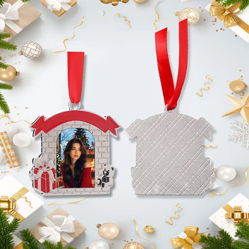 Personalised picture Christmas pendant sublimation DIY gift, classic hanging ornament with red ribbon, personalised gift.