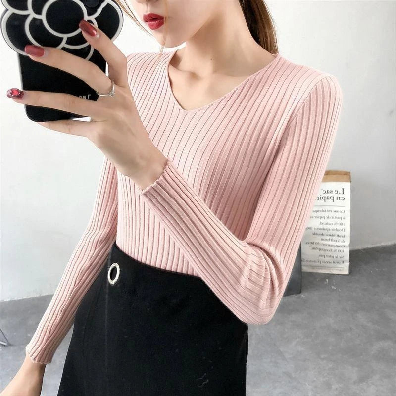 Sweater Autumn and Winter  Long Sleeved Tight Versatile Low-neck Bottoming Shirt Women's Slim Pullover Knitted Sweater  Women