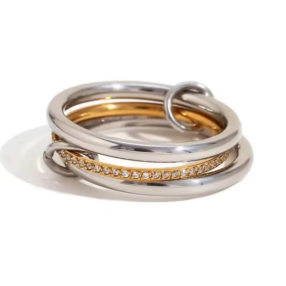 Stackable Rings for Women Statement Mixed Metals Multi Ring Stack Cubic Zirconia Connected Bands Stacking Jewelry