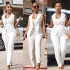 Business Work Wear Two Piece Pant Suits for Women Sets Elegant Sleeveless Blazer Top and Pencil Pants Office Lady Matching Sets