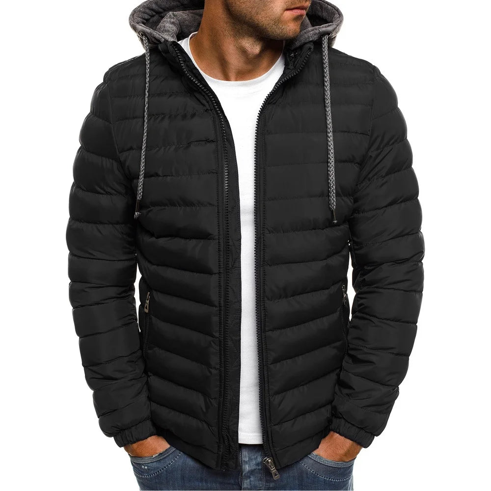 Men jacket 2025 thick stand up collar hooded solid color winter jacket men waterproof and warm business casual men jacket S-3XL