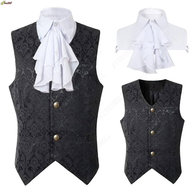 Men Steampunk Renaissance Cosplay Medieval Gothic Waistcoat Vest Vintage Vicotiran Jacquard Swallow Top Noble Fiveshell Costume