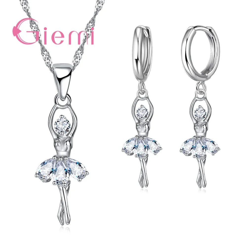 Beautful Elegant Women Jewelry Sets Pure 925 Sterling Silver Accessories For Women Romantic Gifts Pendant Necklace Hoop Earring