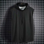 Men Tie Collar Hooded Sleeveless Vests Male Summer Loose Solid Hip Hop Tee Shirt Tops