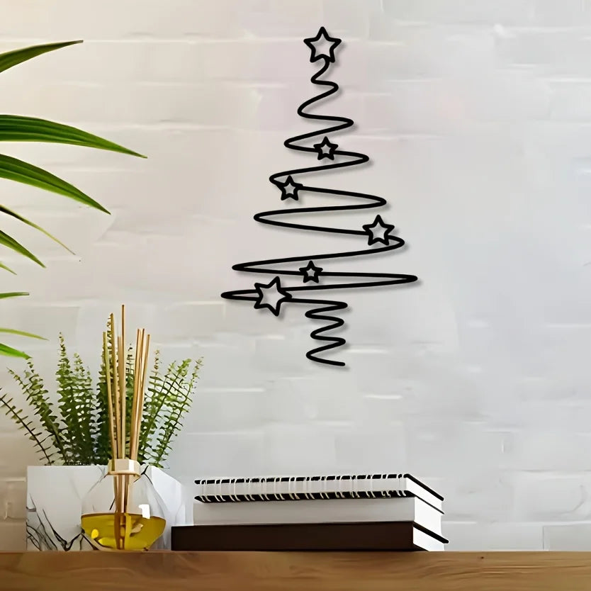 [Wall Decoration Christmas Tree] Elegant Black Christmas Tree Wall Art - Non-Electric Holiday Decor for Indoor & Outdoor.