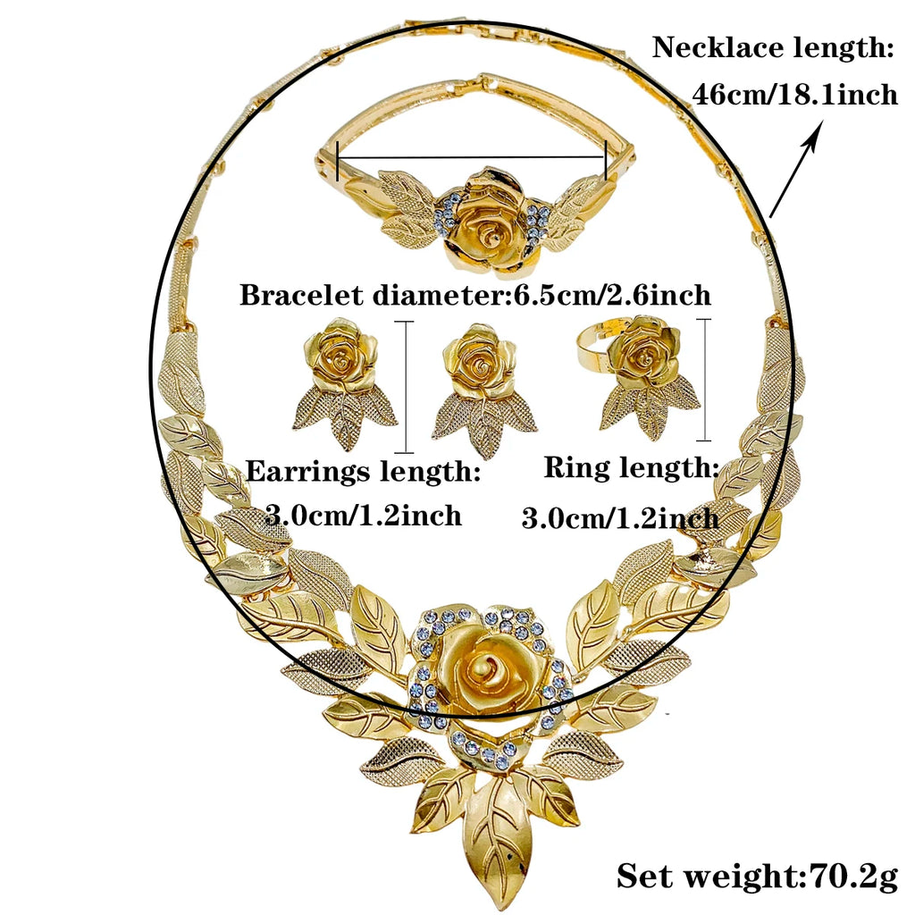Jewelry Sets for Women Flower Pendant Necklace 18k Gold Plated Fashion Design Earring Bracelet Ring Sets Exquisite Gifts