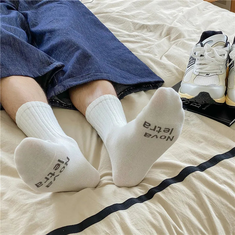 Men Socks Cotton Mid Calf Socks for Men Sports Letter Print Stockings Breathable Comfortable Stockings All Match Socks for Men