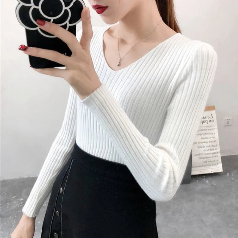 Sweater Autumn and Winter  Long Sleeved Tight Versatile Low-neck Bottoming Shirt Women's Slim Pullover Knitted Sweater  Women