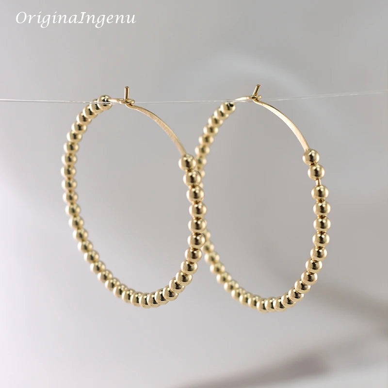 14K Gold Filled Hoop Earrings Gold Beads Jewelry Handmade Minimalism Earrings Brincos Pendientes Oorbellen Boho Earrings