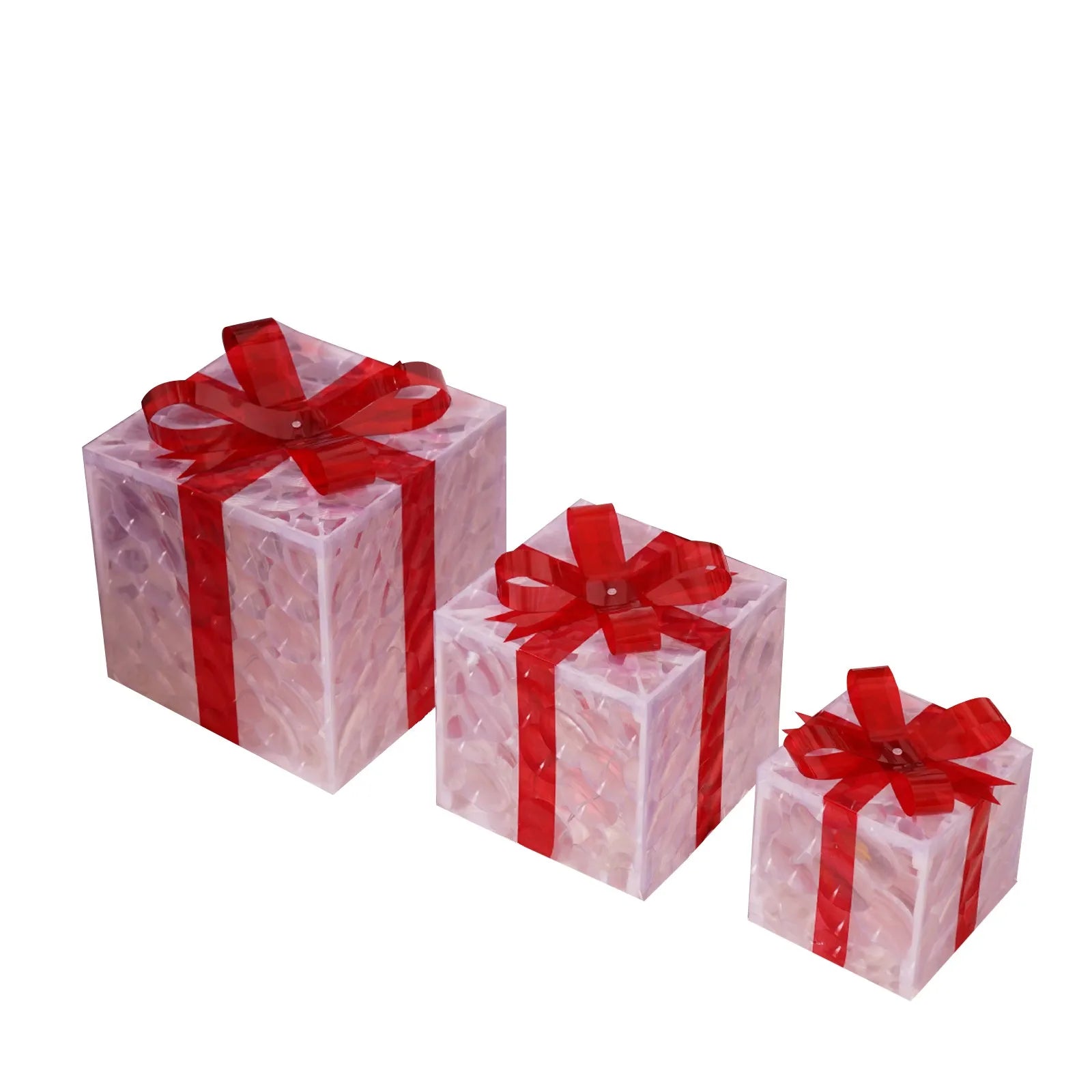 Christmas Decoration 3pcs Transparent Plastic Christmas Gift Boxes With Warm White LED Lights Christmas Tree Skirt Ornament