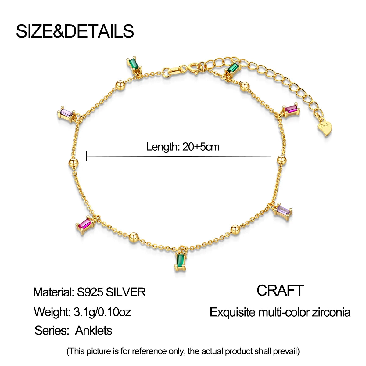 Anklets for Women Summer Beach Accessories 925 Sterling Silver Zircon Chain Anklet Gold Color Leg Bracelets Bodychain Gifts