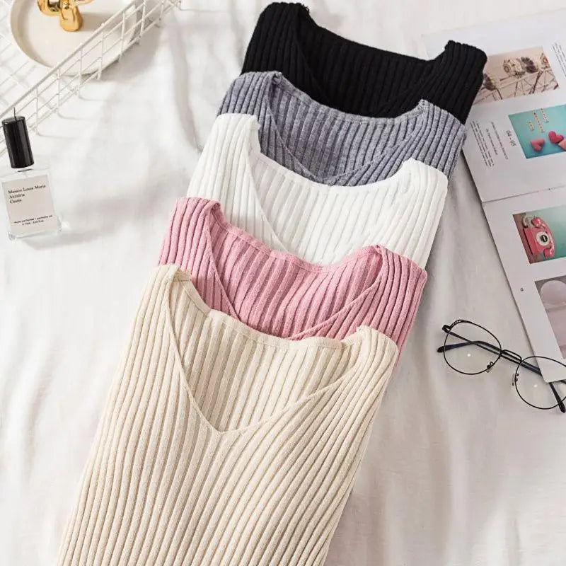 Sweater Autumn and Winter  Long Sleeved Tight Versatile Low-neck Bottoming Shirt Women's Slim Pullover Knitted Sweater  Women