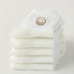 5 Pairs of Whimsical Cartoon Face Print Short Socks - Soft, Breathable, and Comfortable Polyester Knit Fabric