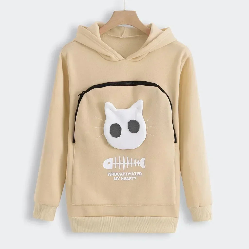 Winter Hoodies Sweatshirt Man Women Animal Pouch Hood Pullover Blouse Tops Lady Carry Dog Cat Breathable Sweatshirts 3XL