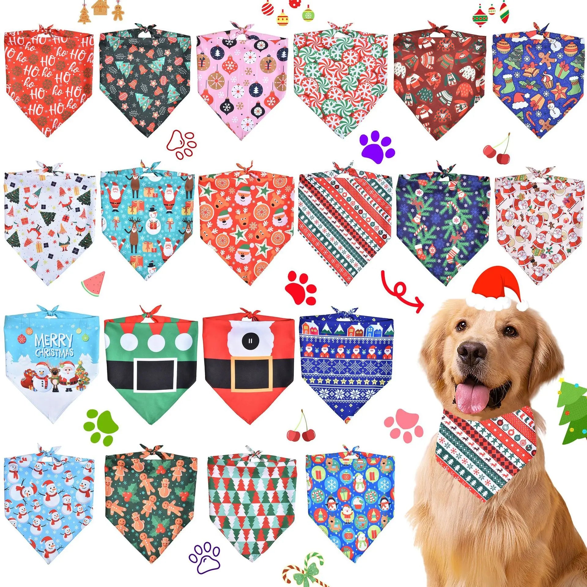 Festive Pet Bandanas  Print Dog Cat Bibs Holiday Themed Triangle Scarf Pet Drool Towel Xmas Animal Accessories