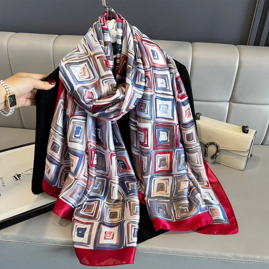 New Women Scarves Spring Summer Autumn Luxury Print Thin Light Satin Scarf Fashion Wrap Shawls 55 Colors Elegant Bandana Poncho