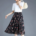 Skirts for Women Chiffon Woman Skirt Floral Midi Summer Casual New In Clothing Sales Modest Luxury Elegant High Quality V Cheap