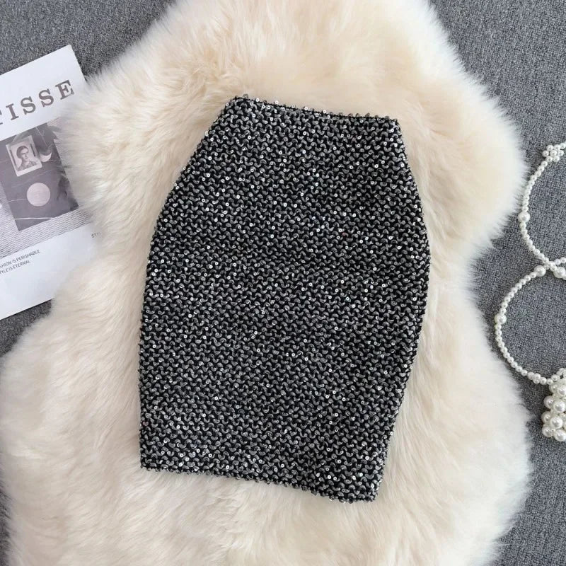 Skirts For Women Stylish Sequin Woman Skirt Formal Office Premium Chic And Elegant V Luxury Offer Original Hot Korean Style On