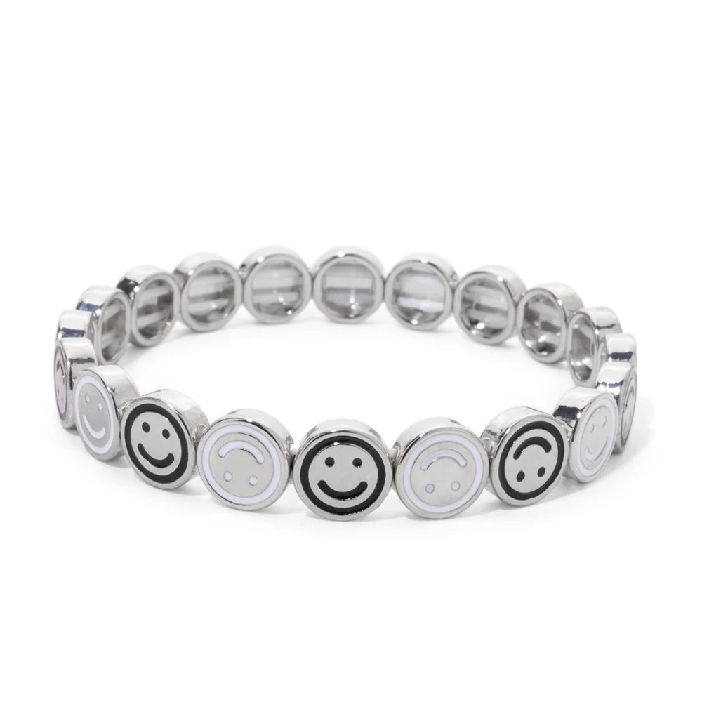 2024 New Happy Bangle Paved Diamond Enamel Beaded Bracelets For Women Boho Gold Color Elastic Bracelets