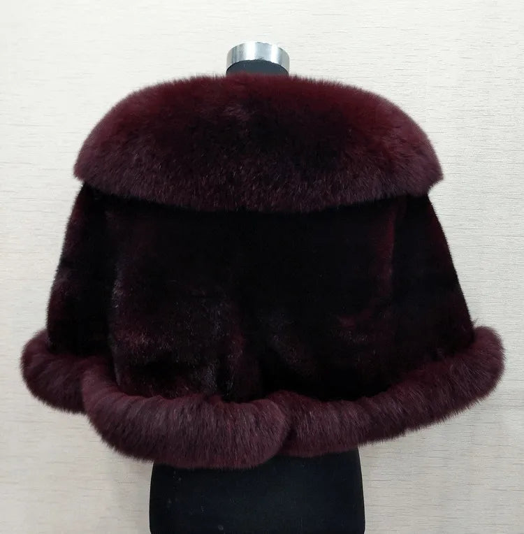 Real Image Faux Fur Wraps Winter Wedding Coat Warm Shawls Outerwear White Wraps Black Blue Shrug Women Prom Custom Made