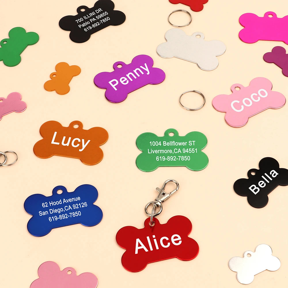 Custom Tags Personalized Dogs Cats ID Tag Custom Alloy Bone Puppy Kitten Collar Accessories Anti-lost Pet Name Tags for Small Large Dog Cat