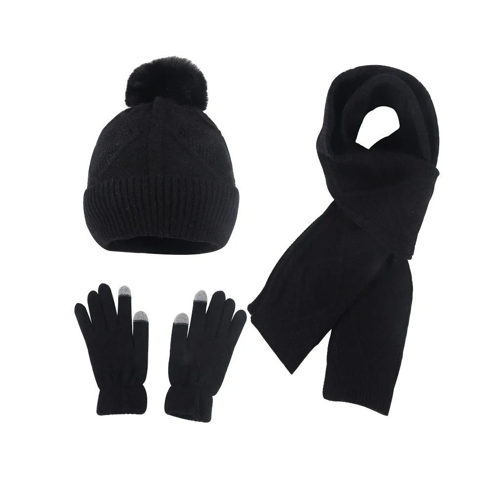 Beanies Cap Elastic Scarf and Hat Set Touch Screen Warm Cold Proof Gloves Acrylic Fibers Solid Color Pullover Cap Windproof