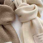 Women Winter Scarves High Quality Knitted Scarf Korean Style White Vintage Stripe Pattern Scarves Winter Outdoor Warm Scarves