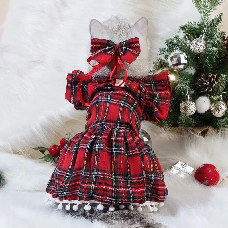 Pet Dresses Pet Cat Dress Clothes Christmas Dog Dress Dog Slip Dress ，Coat Dress Red Skirt Costume Pet Cat Warm Dress Bow Skirt Pet Costume