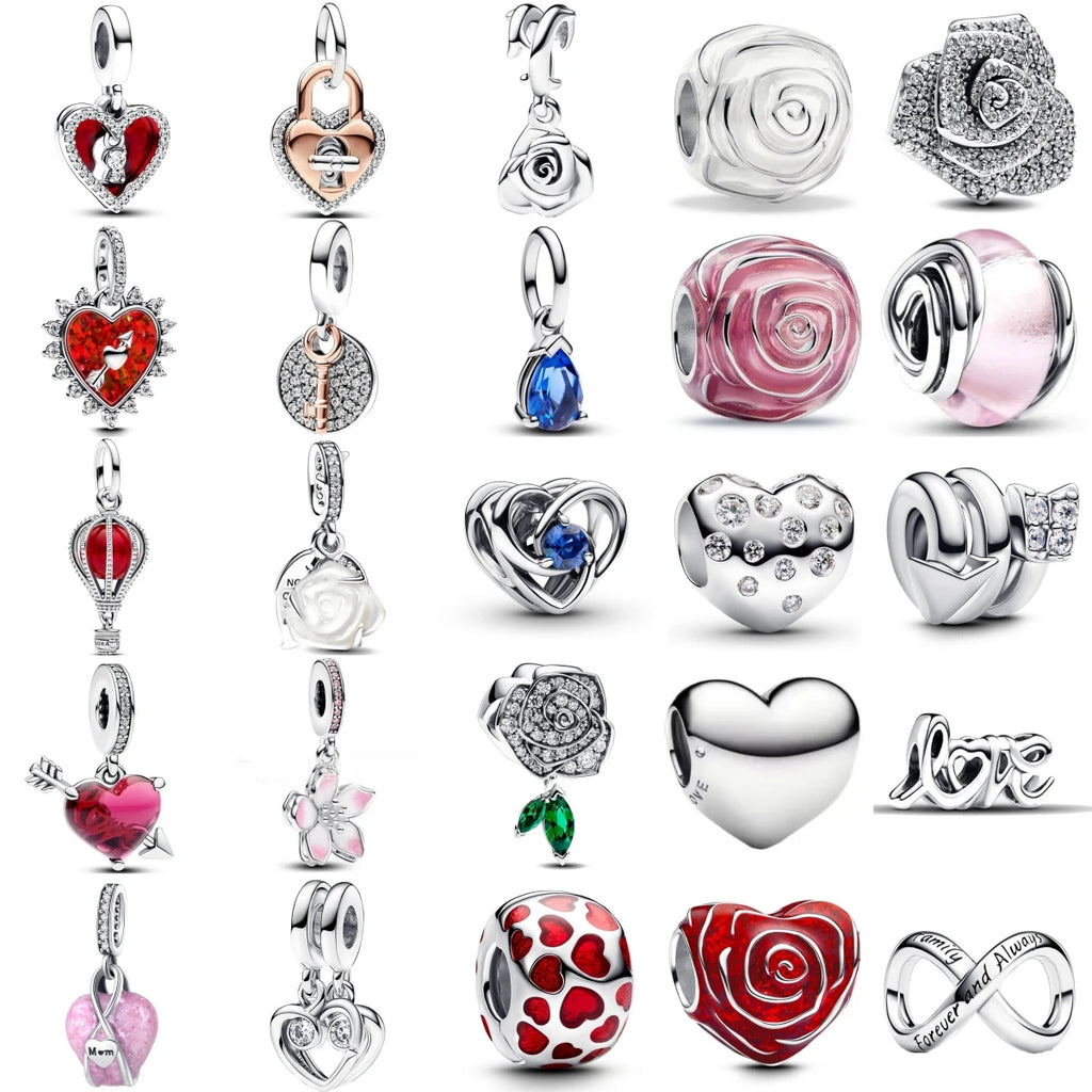 Valentine's Day 925 Silver Love Heart Flower Charm Mother Balloon Mom Bead Lock You Dangle Fit Original Bracelet Jewelry Pendant