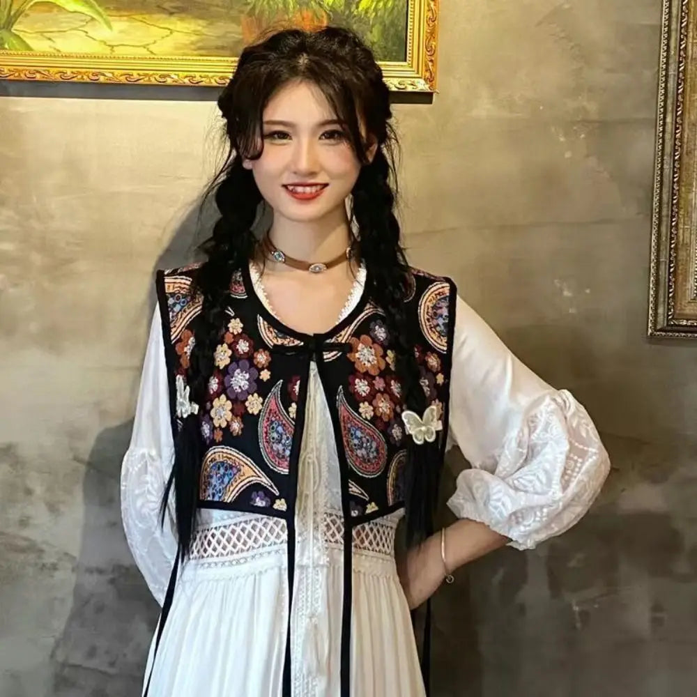 Fashion Embroidery Shoulder Wraps Detachable Vintage Shawl Flower Coat Cover Decorating for Women