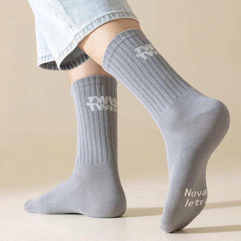 Men Socks Cotton Mid Calf Socks for Men Sports Letter Print Stockings Breathable Comfortable Stockings All Match Socks for Men