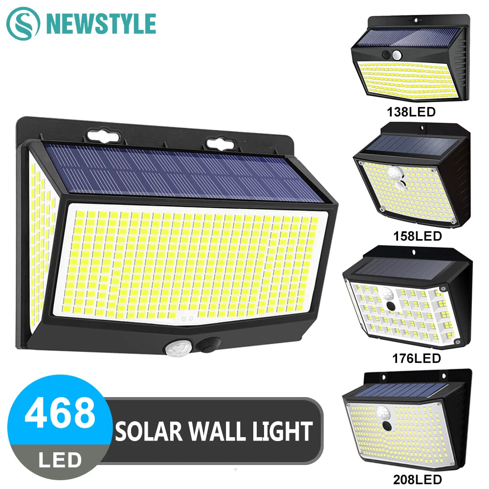 Outdoor Solar Light 468/208/138 LED Outdoor Solar Light LED Solar Security Lights Garden Waterproof 3 Modes Wall Lamp Fence Yard
