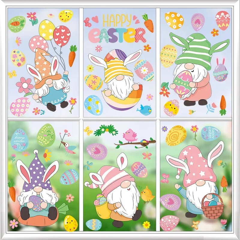 Easter Stickers for Window, Glass Door Stickers Easter Decorations, Bunny Stickers with Eggs Decals for Home Office Classroom