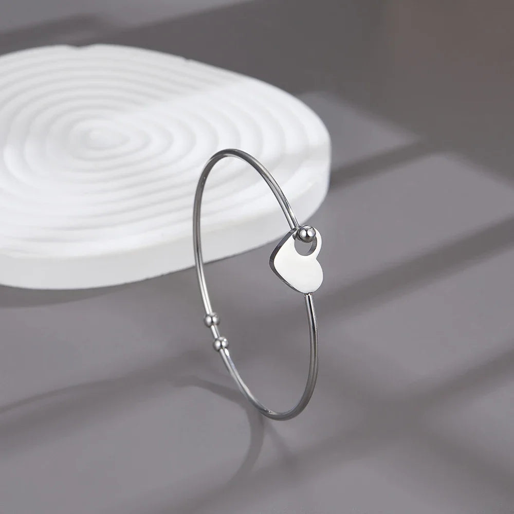 Bangles for Women Romantic Heart Shape Slim Stainless Steel Bracelet Women's Personality Jewelry Party Accessories wholesale