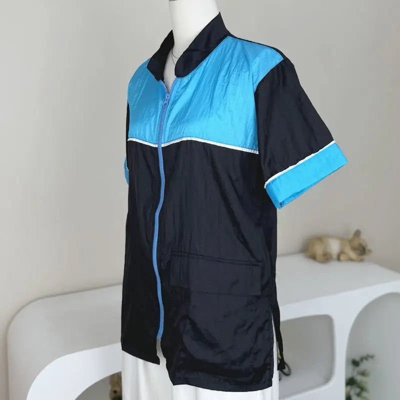 name-branded clothes Pet Grooming Work Clothes Breathable Pet Shop Uniforms Blue Pet Groomer Short Sleeve Top Non Stick Hair Smock Anti Hair Trousers