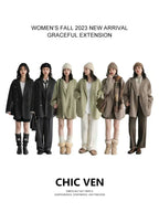CHIC VEN Women's Woolen Coats Loose Casual Double Breasted Retro Double-sided Jacket Office Lady Outerwear Autumn Winter 2023